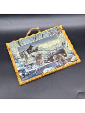 Wall Hanging Foil Picture Howling Wolf Snow Kevin Daniel Vintage USA 1980s Decor